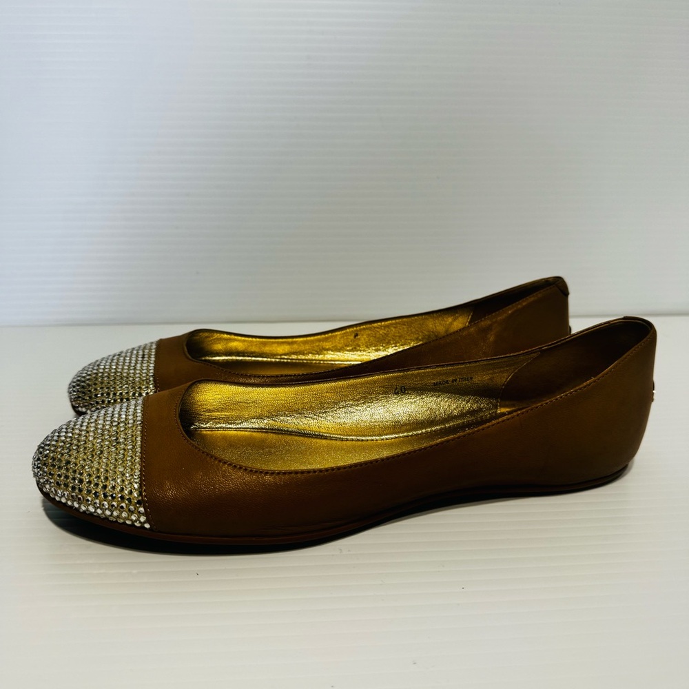 Jimmy Choo Nude Leather Crystal Toe Ballet Flats Size 40 - Picture 3 of 14